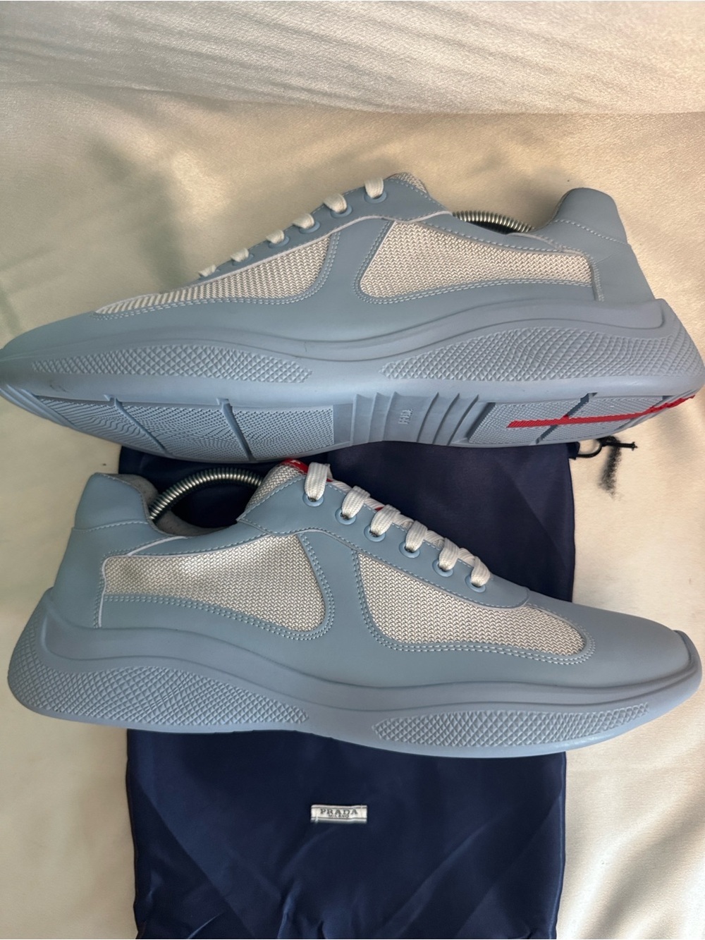 Prada Men’s Sky Blue Mesh & Leather-Trim Sneakers🔥New! Size: 12 - Picture 8 of 12